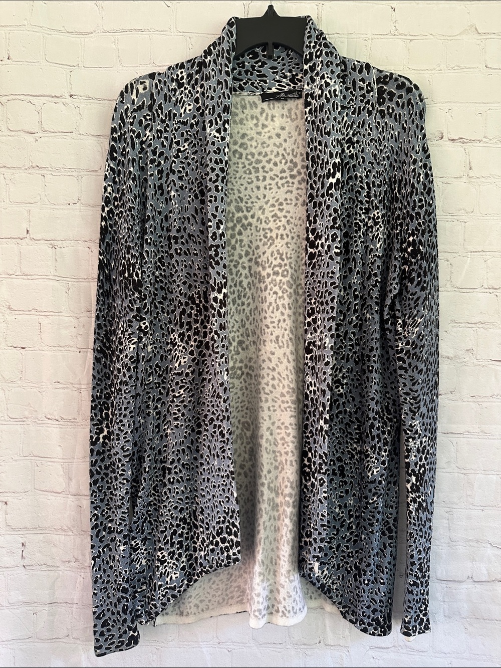 Willi Smith Open-Front Draped Leopard Print Cardigan Sweater Size M
